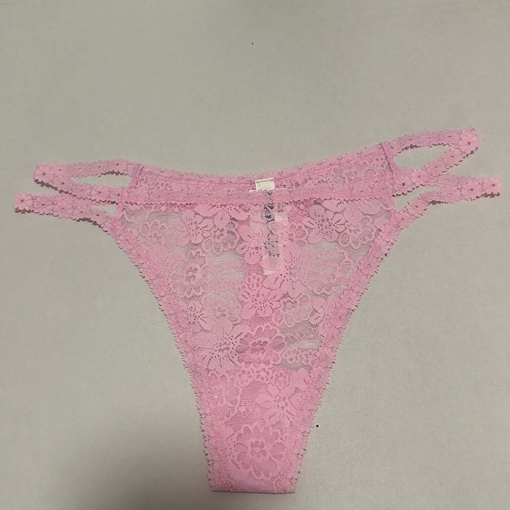 ✨💕NWT Victoria's Secret PINK Wink Charmed Fruit Strappy Thong Panty L Lace Pink💕 - Picture 6 of 16